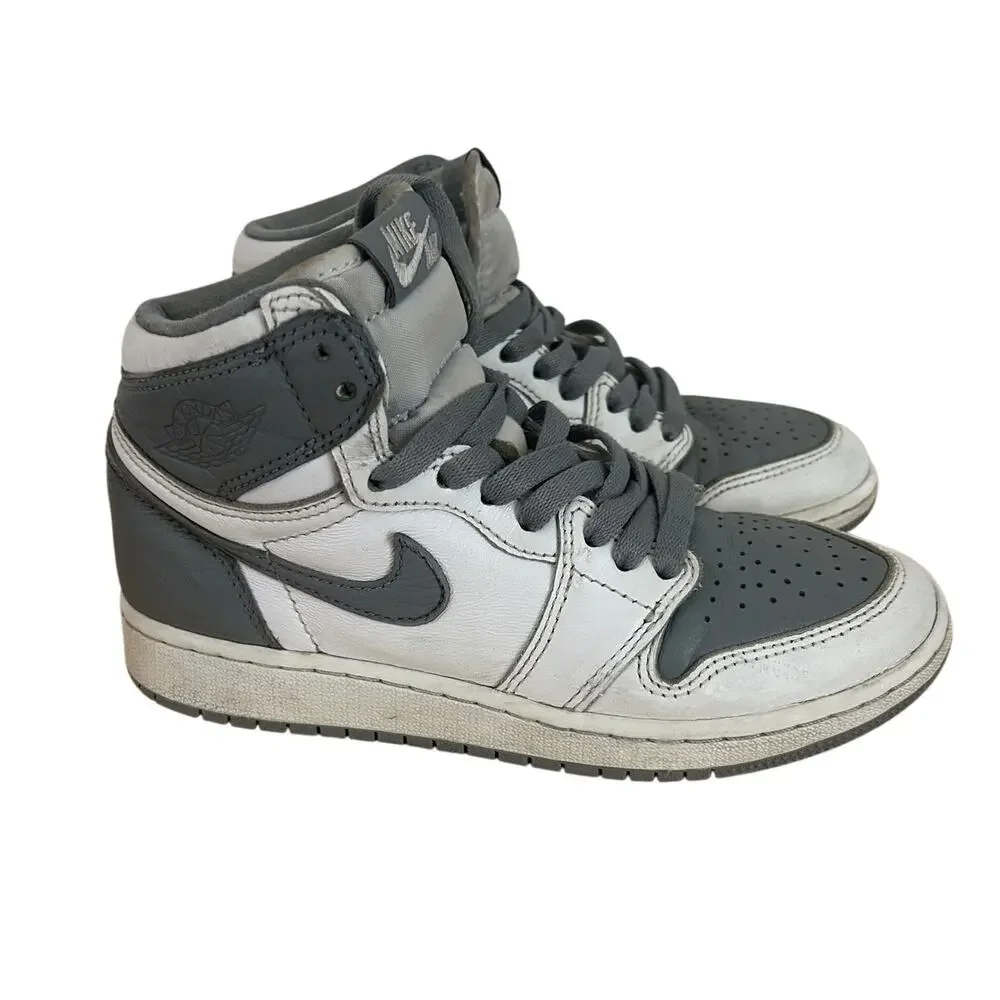 Nike Air Jordan 1 Retro High OG Stealth GS Size 4Y Shoes 575441-037 White Grey